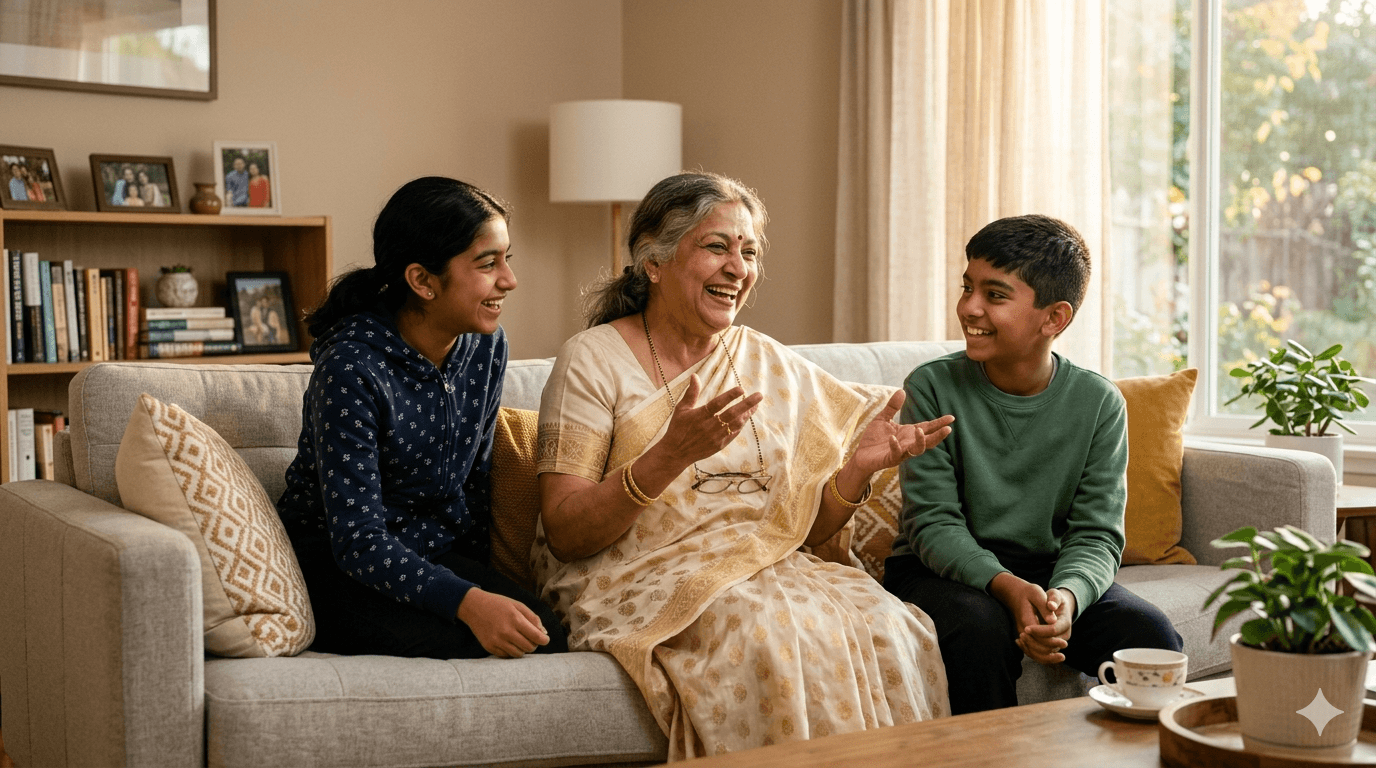 Family sharing stories together